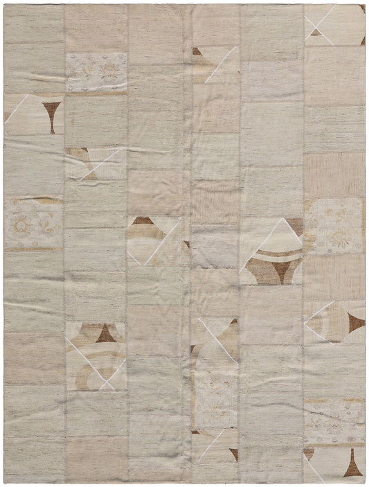 10'x14' Washed Out Soft Color Tan Grey Ariana Patchwork Collection Rug