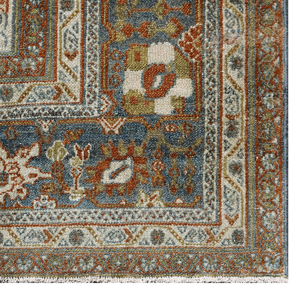 7'x12' Blue White and Rust Antique Semi-Antique Vintage Persian Medalion Area Rug
