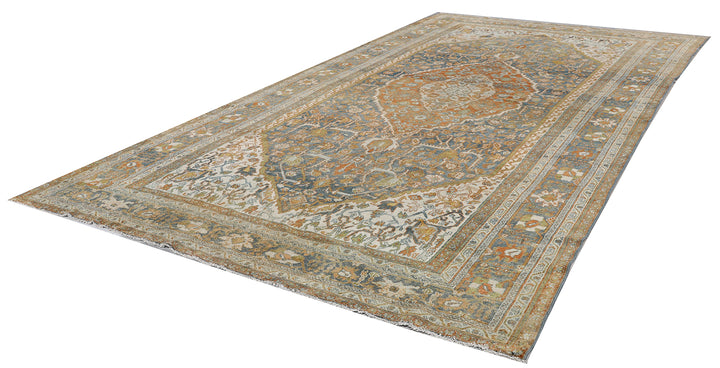 7'x12' Blue White and Rust Antique Semi-Antique Vintage Persian Medalion Area Rug