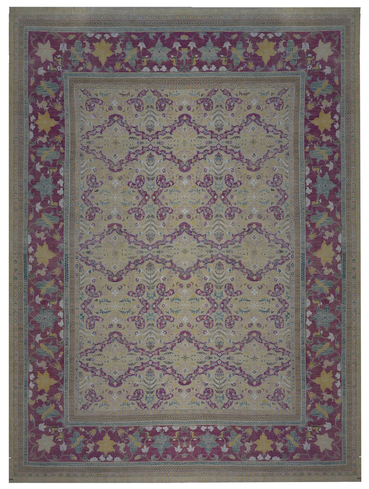 20'x20' Persian Design Palace Rug | Purple Blue Gold | Large Wool Rug