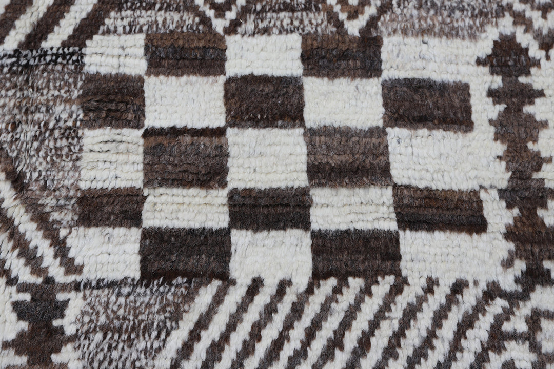 9'x12' Brown and White Geometric Patchwork Pattern Moroccan Style Barchi Rug