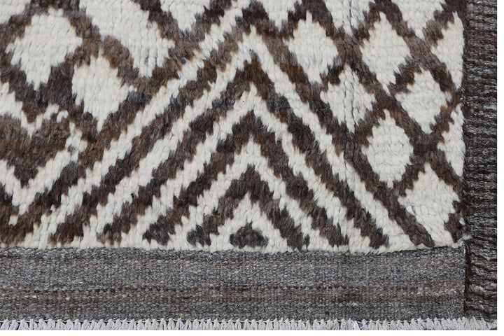 8'x12' Geometric Patchwork Design Moroccan Style Brown and White Barchi Rug