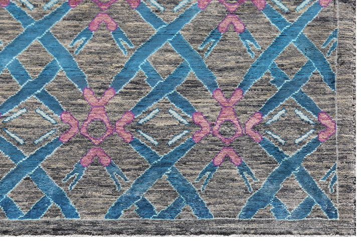 5'x8' Grey Blue Pink Grey Hand Knotted Wool Medium Size Modern Rug