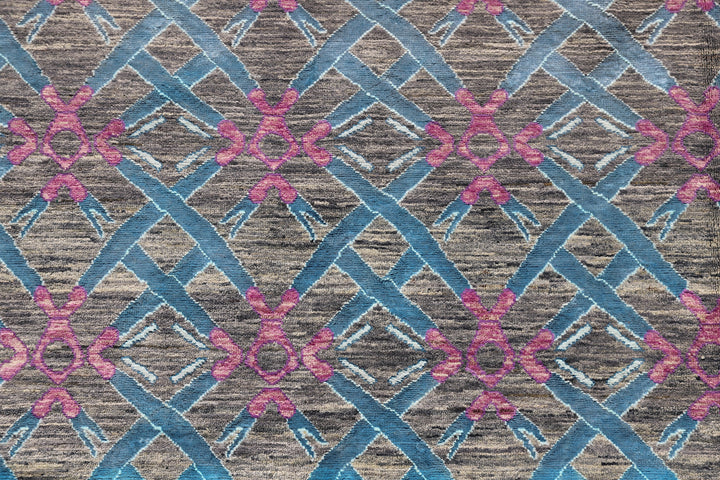 5'x8' Grey Blue Pink Grey Hand Knotted Wool Medium Size Modern Rug