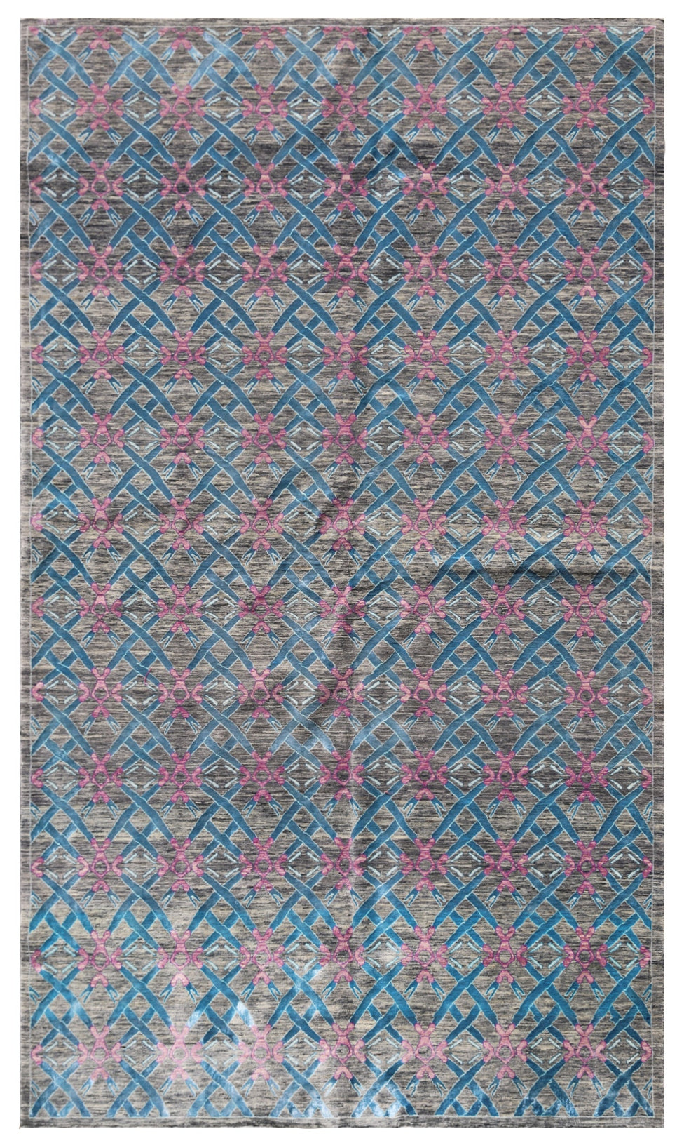 5'x8' Grey Blue Pink Grey Hand Knotted Wool Medium Size Modern Rug