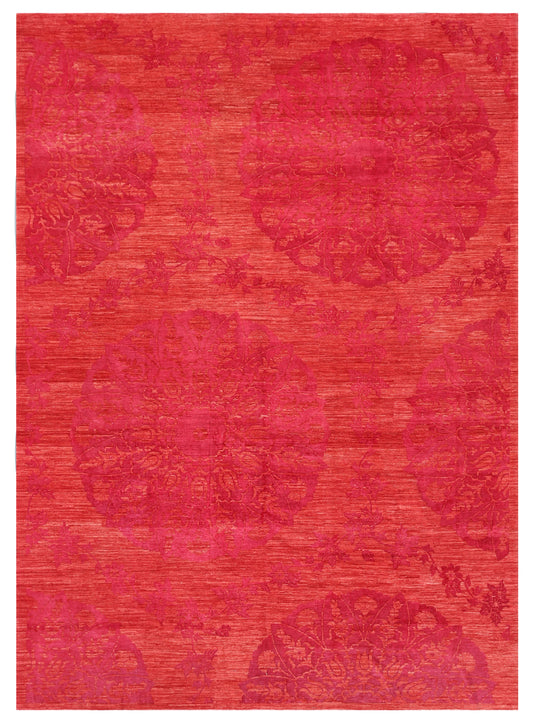 9'x12' Red Wool and Banana Silk Ottoman Design Ariana Modern Rug