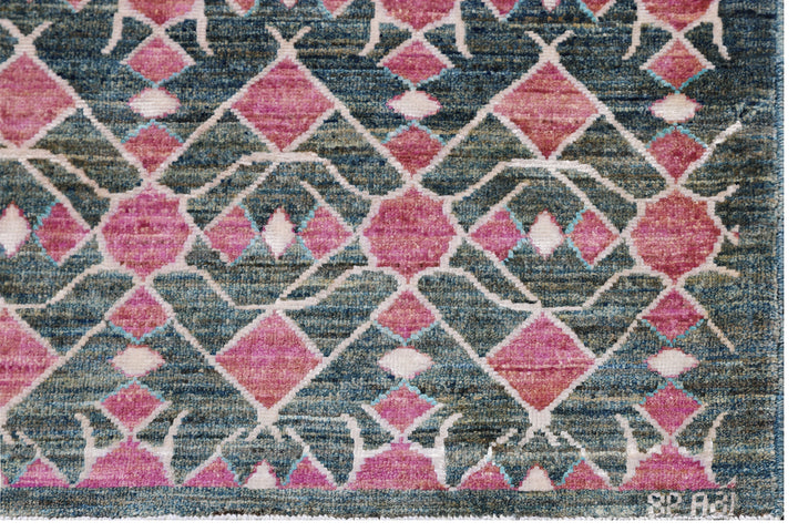 5'x8' Ariana Modern Design Navy Pink White Geometric Hand Knotted Rug