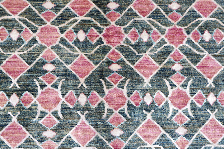 5'x8' Ariana Modern Design Navy Pink White Geometric Hand Knotted Rug