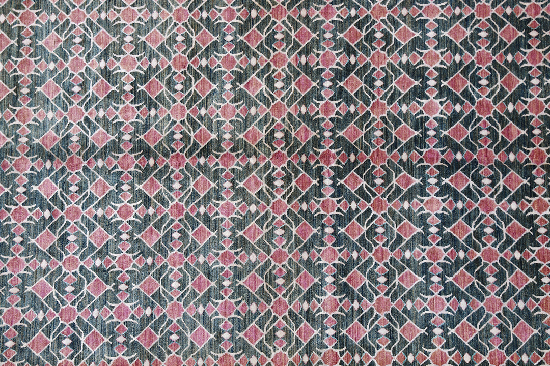 5'x8' Ariana Modern Design Navy Pink White Geometric Hand Knotted Rug