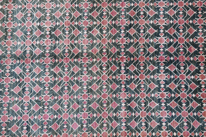 5'x8' Ariana Modern Design Navy Pink White Geometric Hand Knotted Rug