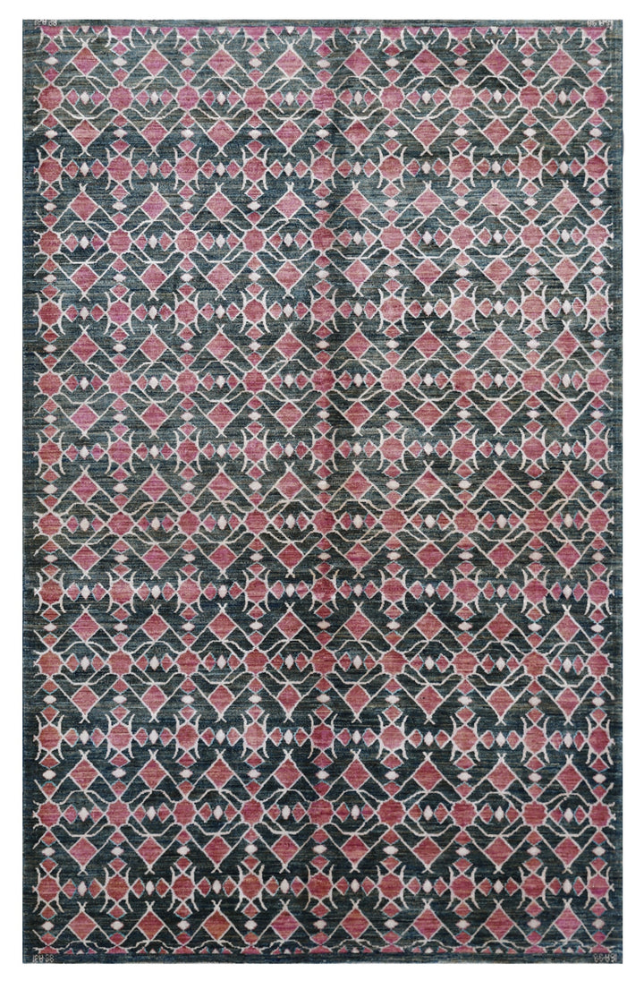 5'x8' Ariana Modern Design Navy Pink White Geometric Hand Knotted Rug