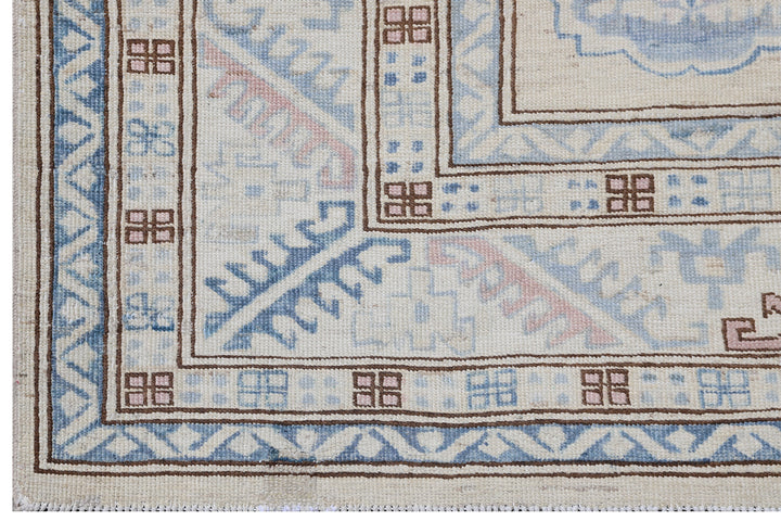 6'x9' Blue Geometric Caucasian Design Ariana Hand Knotted Hazara Wool Rug