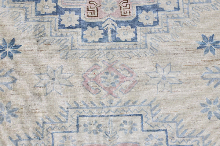 6'x9' Blue Geometric Caucasian Design Ariana Hand Knotted Hazara Wool Rug