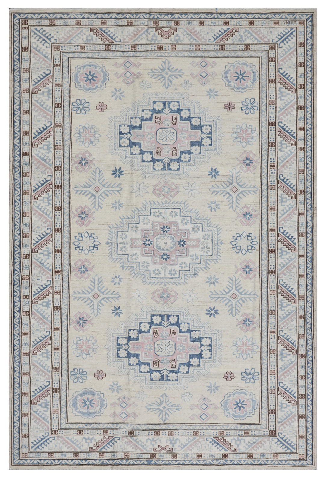 6'x9' Blue Geometric Caucasian Design Ariana Hand Knotted Hazara Wool Rug