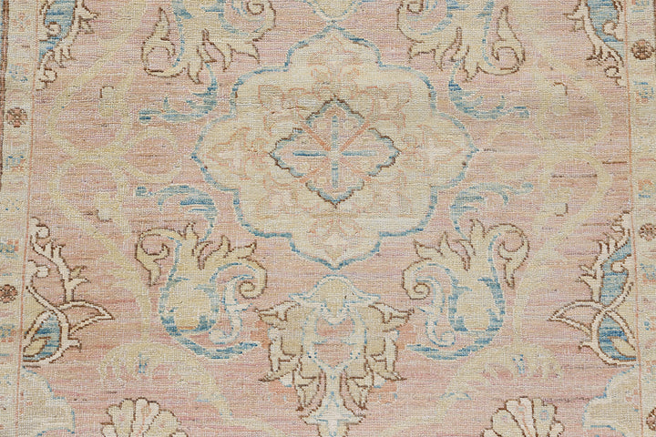 3'x15' Ariana Traditional Kirman Design Salmon Blue Ivory Long Runner Rug