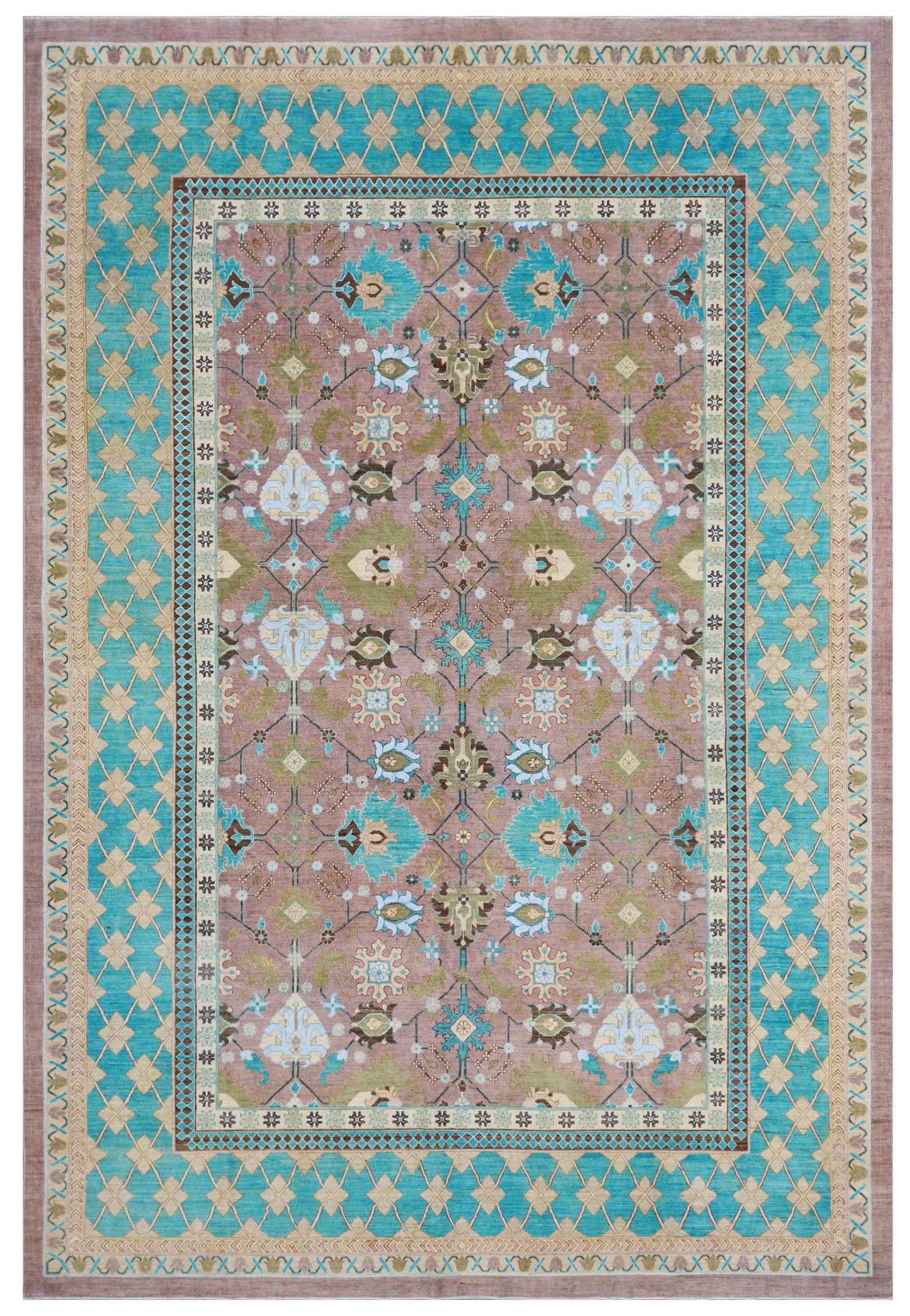 10'x14' Ariana Transitional Pink Turquoise Brown Rug