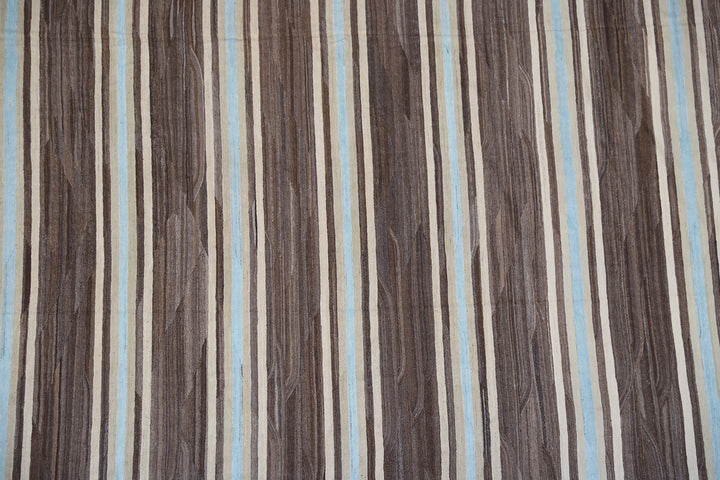 14'x20' Blue Brown Stripe Design Contemporary Ariana Kilim Large Area Rug