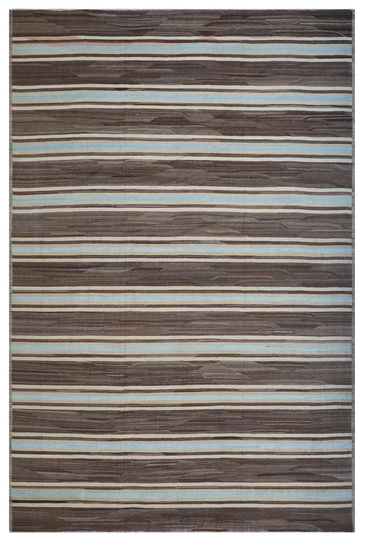 14'x20' Blue Brown Stripe Design Contemporary Ariana Kilim Large Area Rug
