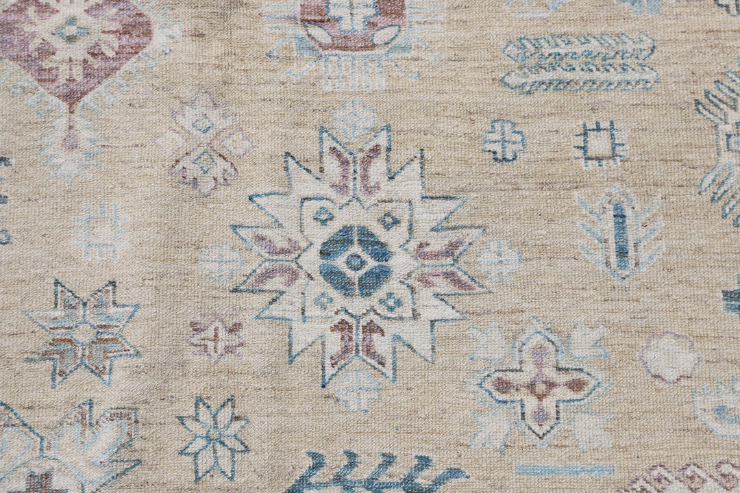 9'x12' Soft Blue Tan Geometric Caucasian Ariana Hazara Rug