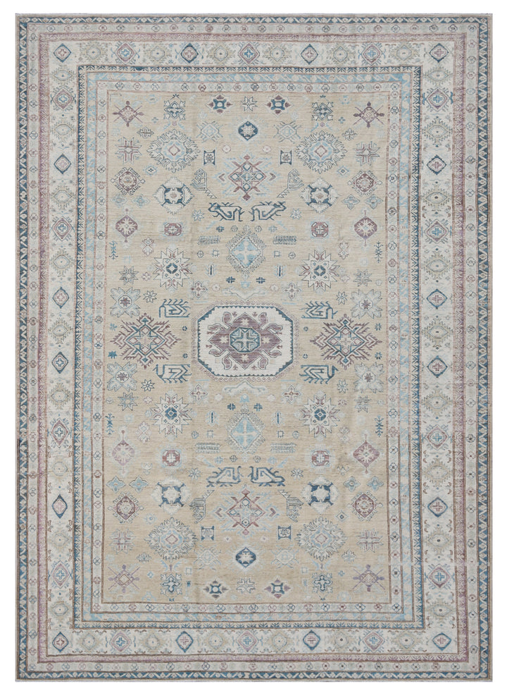 9'x12' Soft Blue Tan Geometric Caucasian Ariana Hazara Rug