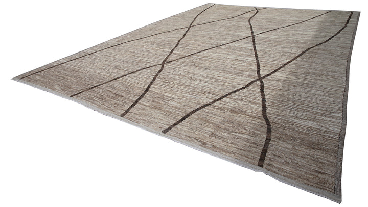 14'x20' Large Contemporary Moroccan Style Grey and Brown Shaggy Barchi Rug