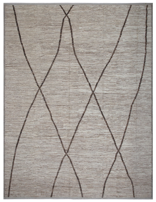 14'x20' Large Contemporary Moroccan Style Grey and Brown Shaggy Barchi Rug
