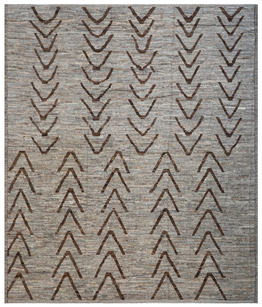 12'x15' Ariana Geometric Contemporary Moroccan Style Grey and Brown Barchi Shaggy Rug