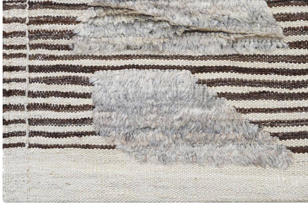 9'x12' Ariana Moroccan Style Brown and Ivory Cream Striped Barchi Wool Rug