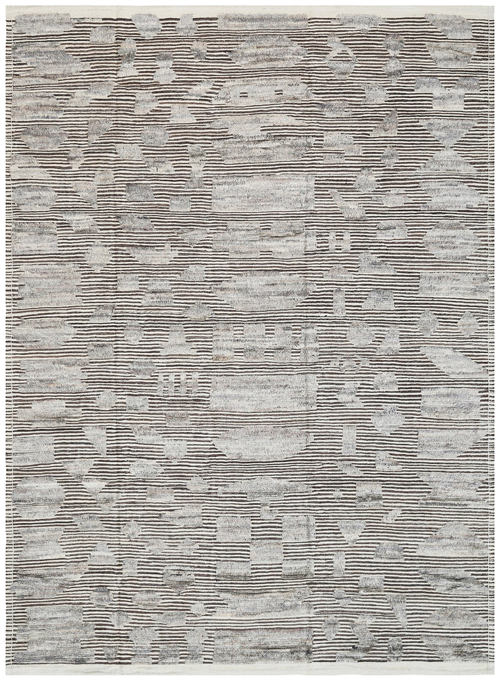 9'x12' Ariana Moroccan Style Brown and Ivory Cream Striped Barchi Wool Rug