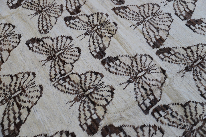 10'x14' Ivory Brown Butterfly Design Shaggy Moroccan Style Ariana Barchi Collection Rug