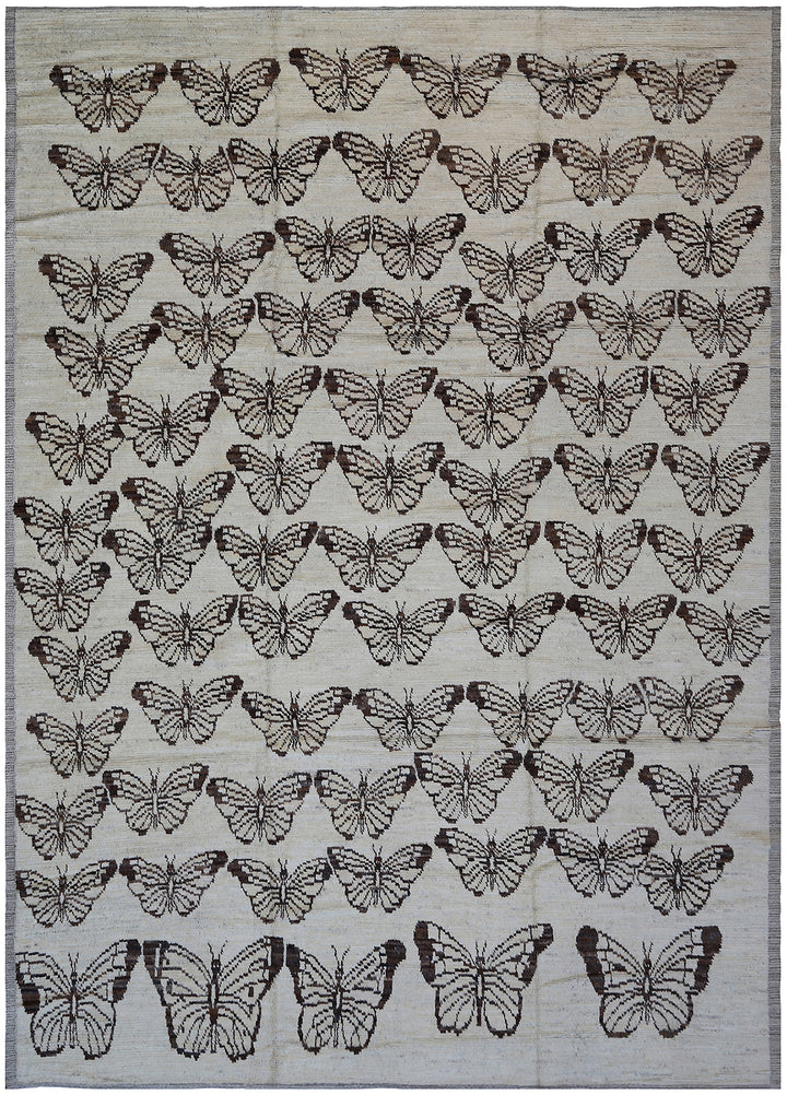 10'x14' Ivory Brown Butterfly Design Shaggy Moroccan Style Ariana Barchi Collection Rug