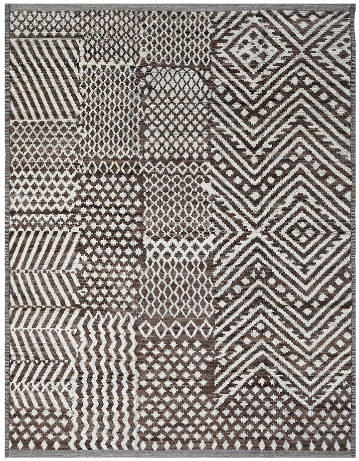 9'x12' Ariana Moroccan Style Dark Brown White Barchi Rug