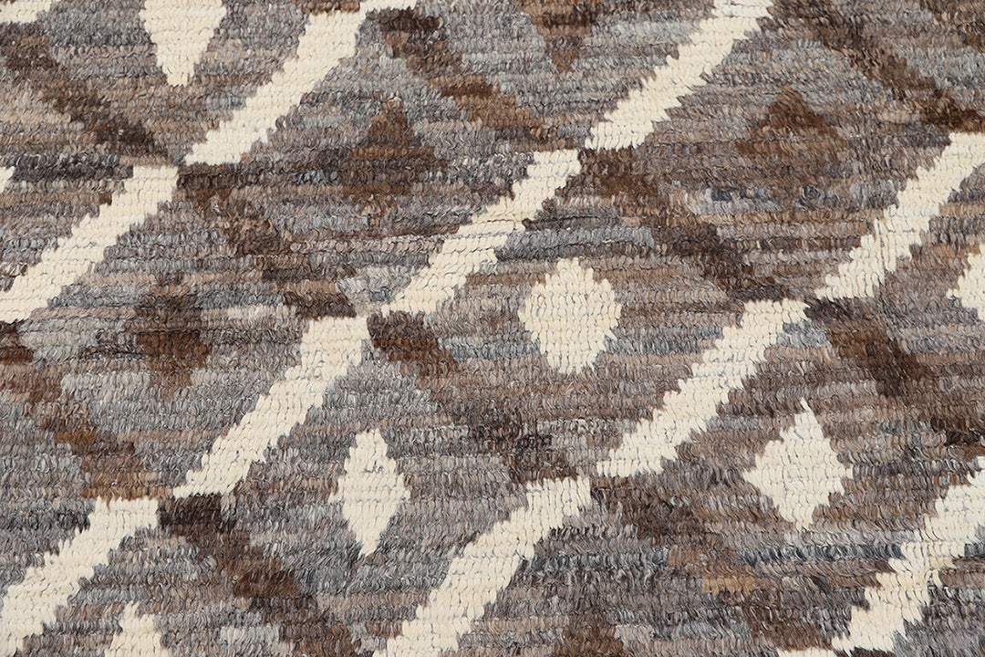 9'x12' Grey White Brown Contemporary Diamond Design Shaggy Ariana Barchi Collection Rug