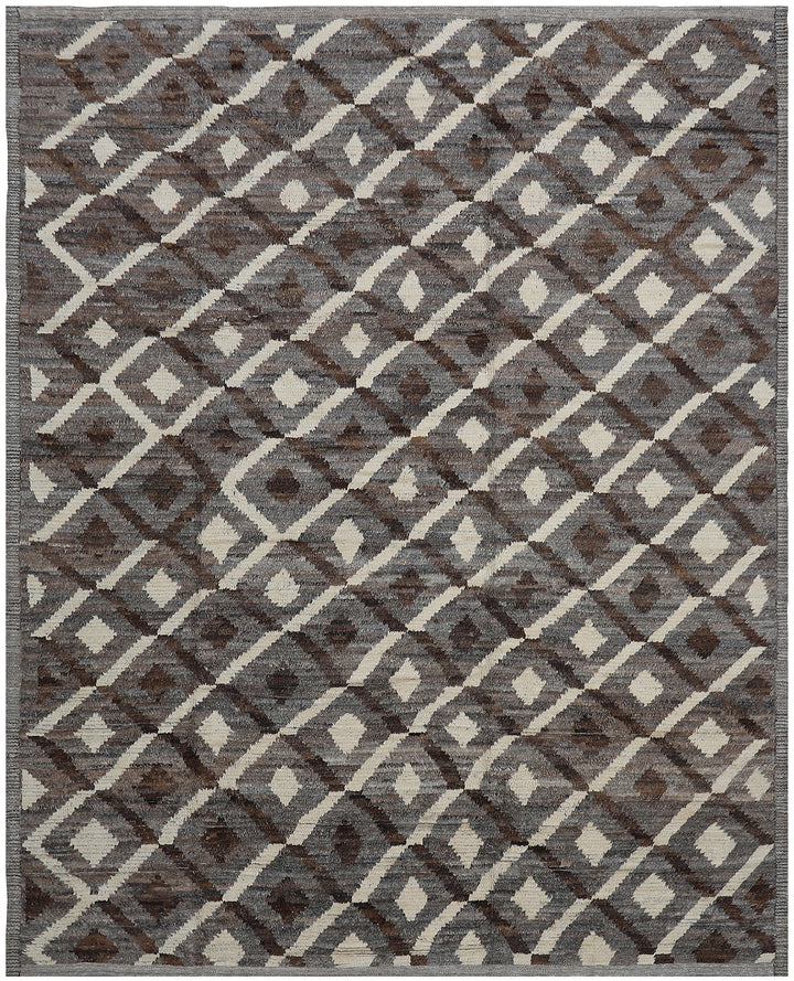 9'x12' Grey White Brown Contemporary Diamond Design Shaggy Ariana Barchi Collection Rug