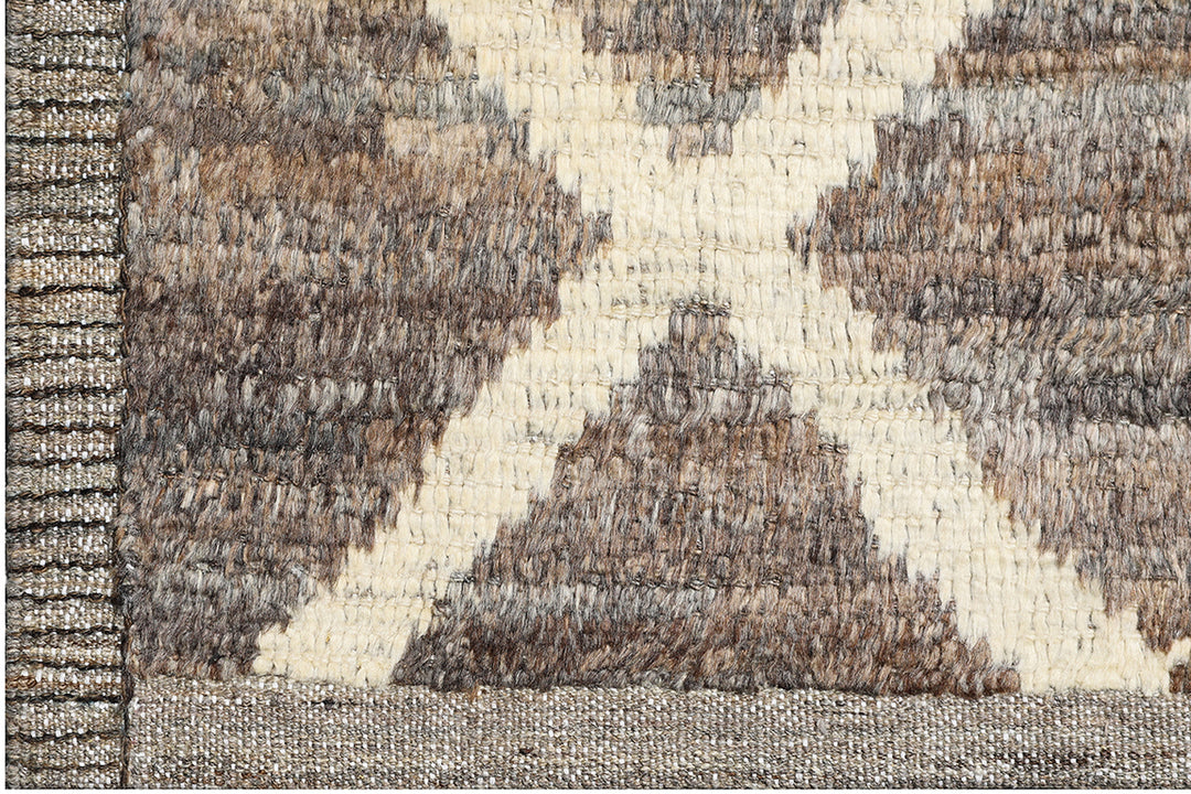 9'x12' Brown and Cream Geometric Diamond Moroccan Style Barchi Rug