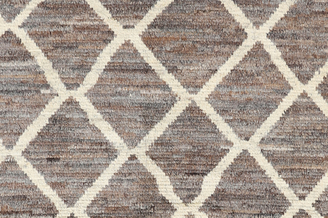 9'x12' Brown and Cream Geometric Diamond Moroccan Style Barchi Rug