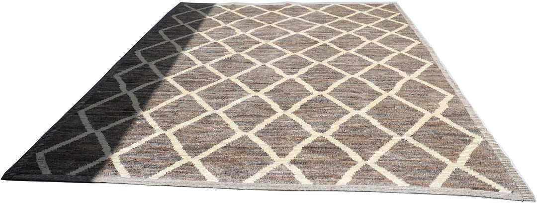 9'x12' Brown and Cream Geometric Diamond Moroccan Style Barchi Rug