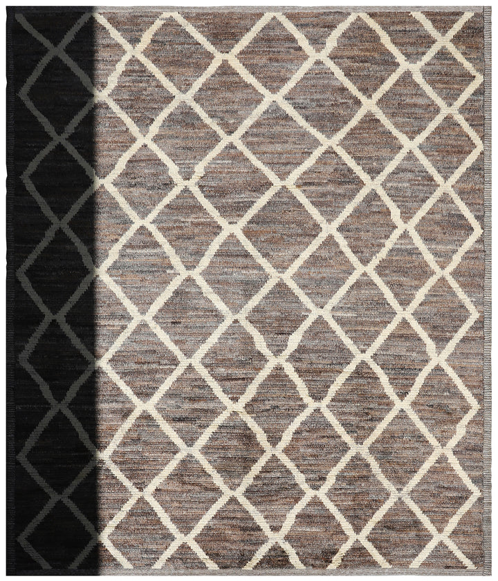 9'x12' Brown and Cream Geometric Diamond Moroccan Style Barchi Rug