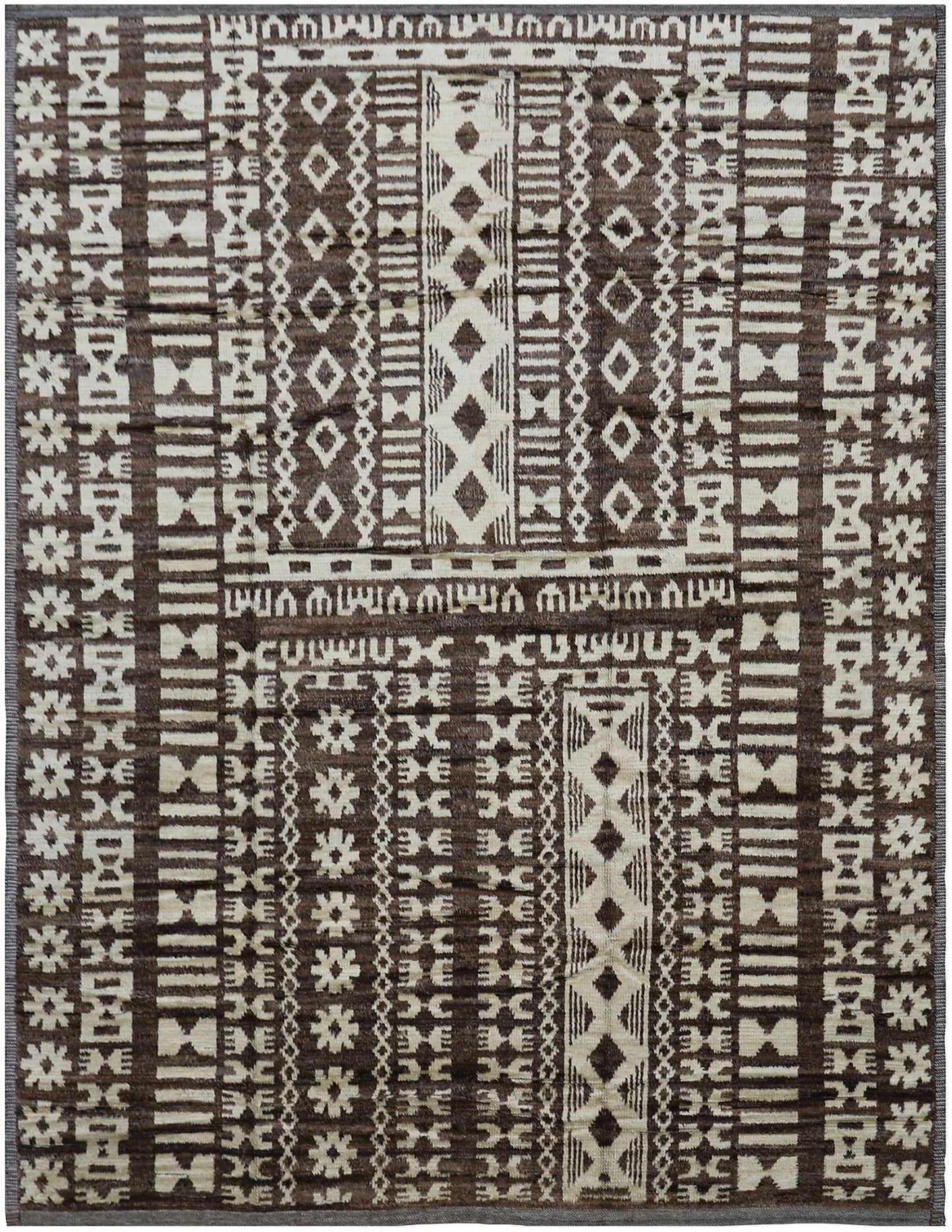 9'x12' Brown and White Contemporary Tribal Ariana Moroccan Style Barchi Rug