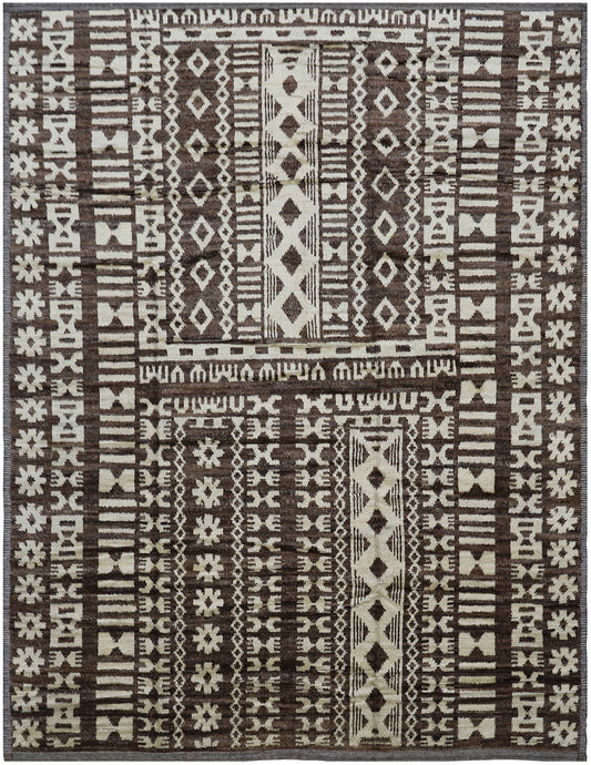 9'x12' Brown and White Contemporary Tribal Ariana Moroccan Style Barchi Rug
