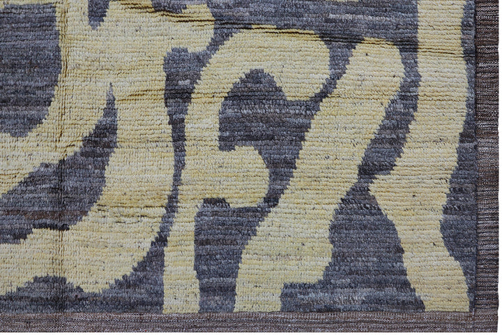 10'x15' Ariana Moroccan Style Grey and Light-Yellow Long Pile Shaggy Barchi Wool Rug