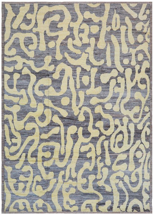 10'x15' Ariana Moroccan Style Grey and Light-Yellow Long Pile Shaggy Barchi Wool Rug