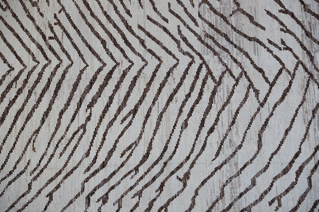 13'x16' Brown Ivory Zebra Design Shaggy Moroccan Style Ariana Barchi Collection Rug