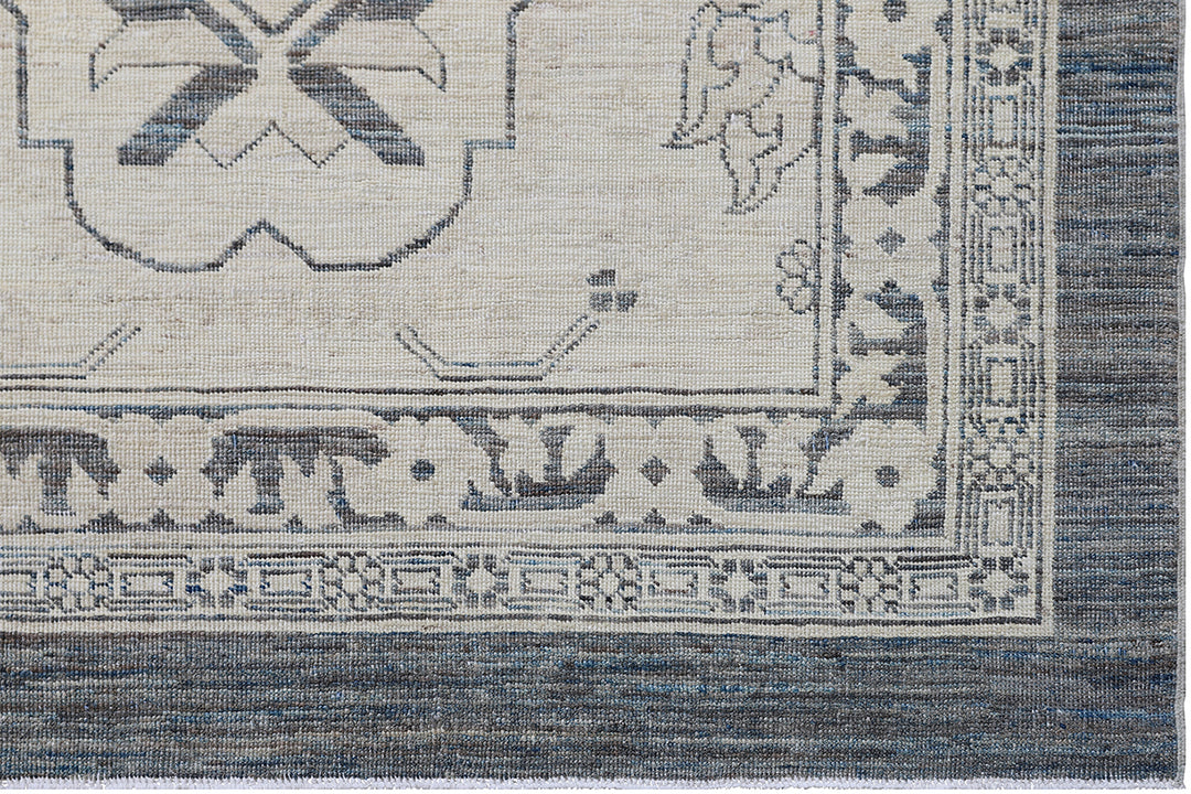 15'x23' Hand-Knotted Afghan Palace Rug| Indigo & Ivory, Organic Wool