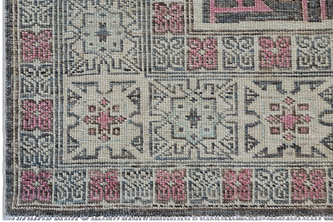4'x6' Ariana Traditional Kazak Geometric Design Brown Ivory Pink Rug