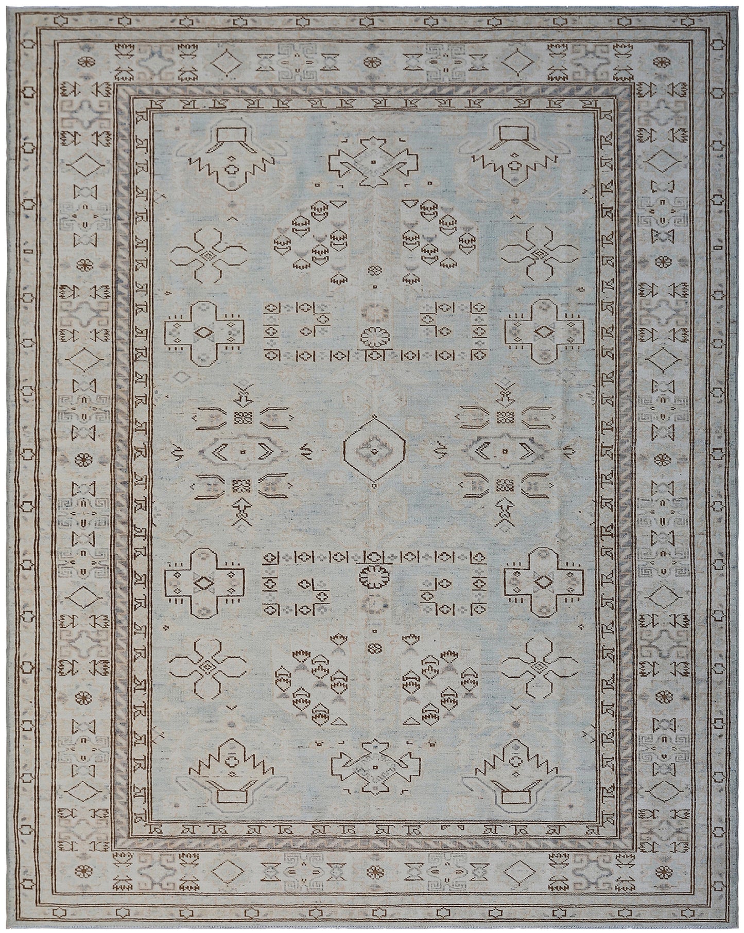 5x7 Silver Blue Brown Geometric Design Ariana Hazara Collection Rug