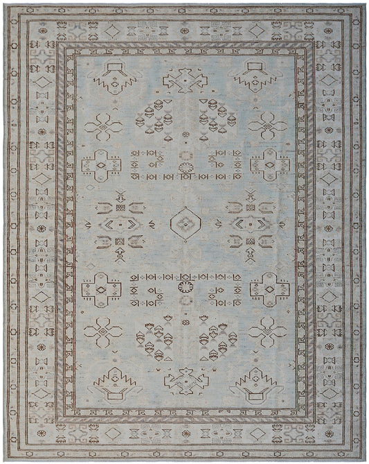 5'x7' Ariana Kazak Silver Blue Brown Geometric Design Hazara Collection Rug