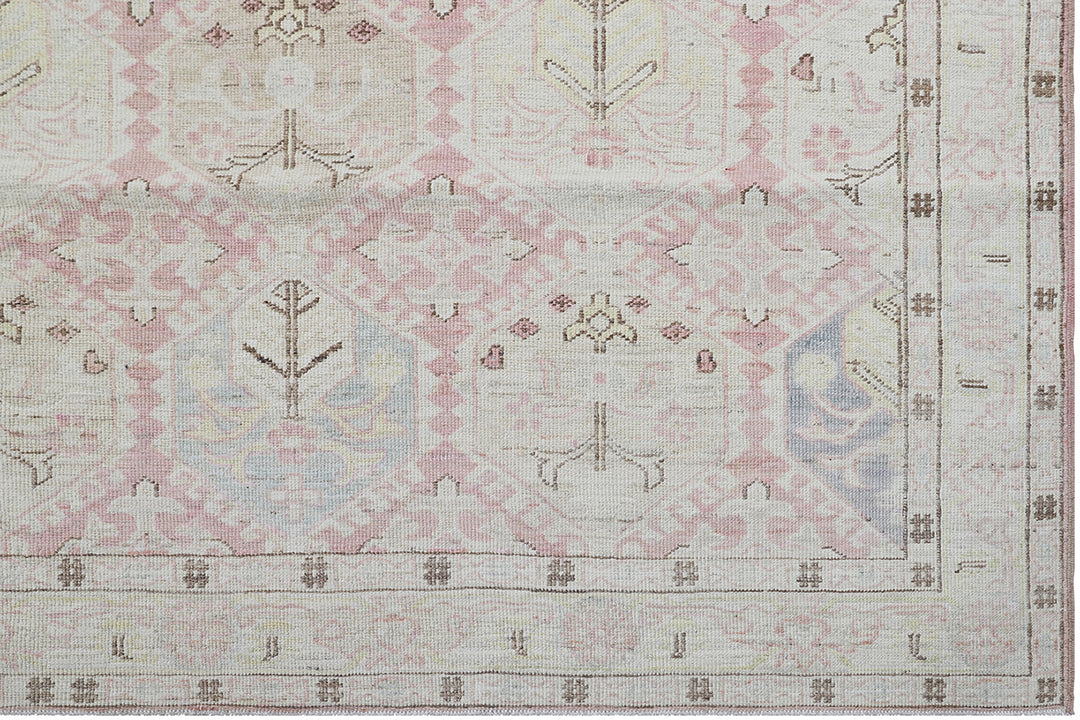 6'x9' Ariana Caucasian Geometric Pink Blue Ivory Hazara Rug