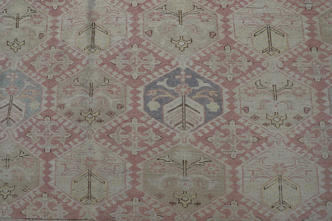 6'x9' Ariana Caucasian Geometric Pink Blue Ivory Hazara Rug