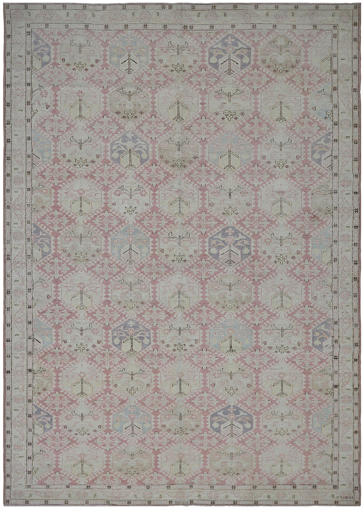 6'x9' Ariana Caucasian Geometric Pink Blue Ivory Hazara Rug